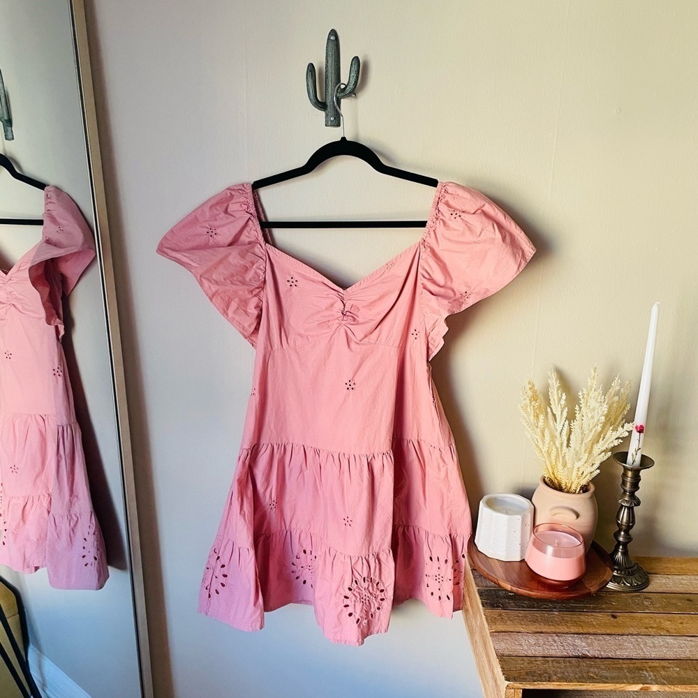 Zara Pink Flutter Sleeve Babydoll Mini Dress